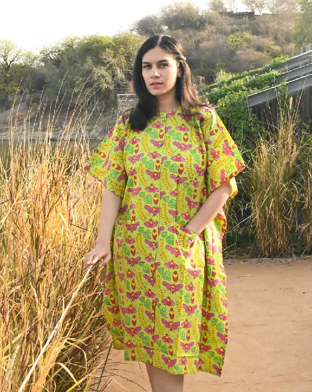 Cat-A-Pillar Hand Block Printed Cotton Midi Kaftan Shirt