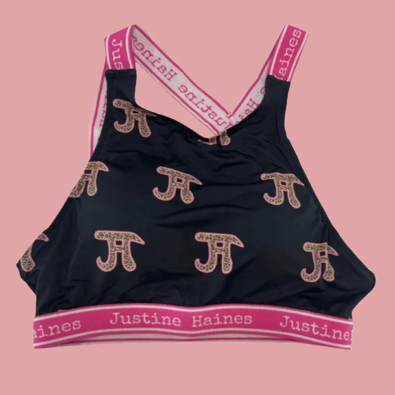 Asymmetrical Strappy Bra Top in JH Logo with Leopard