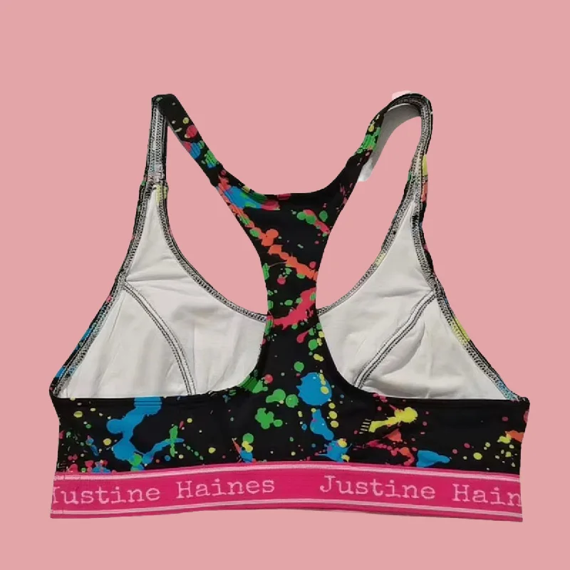 T-Back Racer Sports Bra in 80s Neon Paint