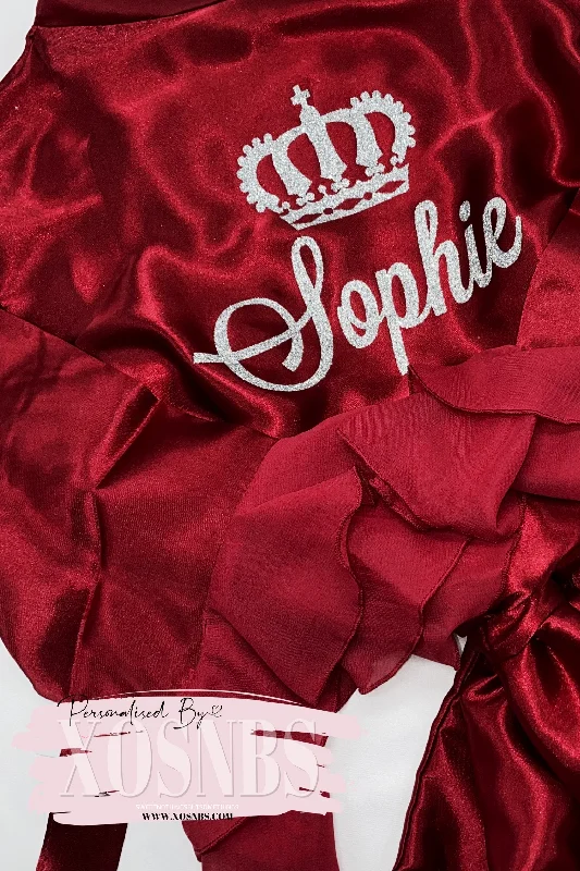 Kids | Personalised Ruffle Robe | Wine Red