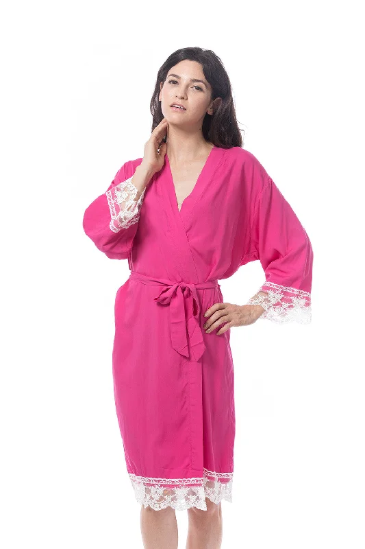 Cotton Lace Trim Robe Hot Pink