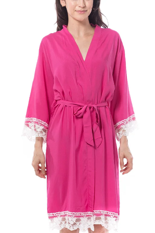 Cotton Lace Trim Robe Hot Pink