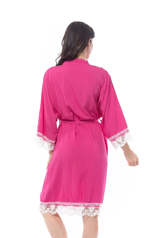 Cotton Lace Trim Robe Hot Pink