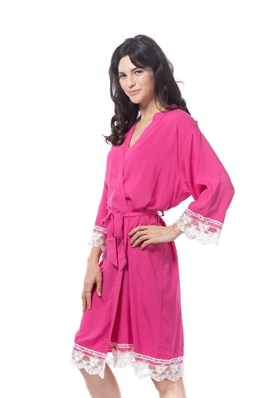 Cotton Lace Trim Robe Hot Pink