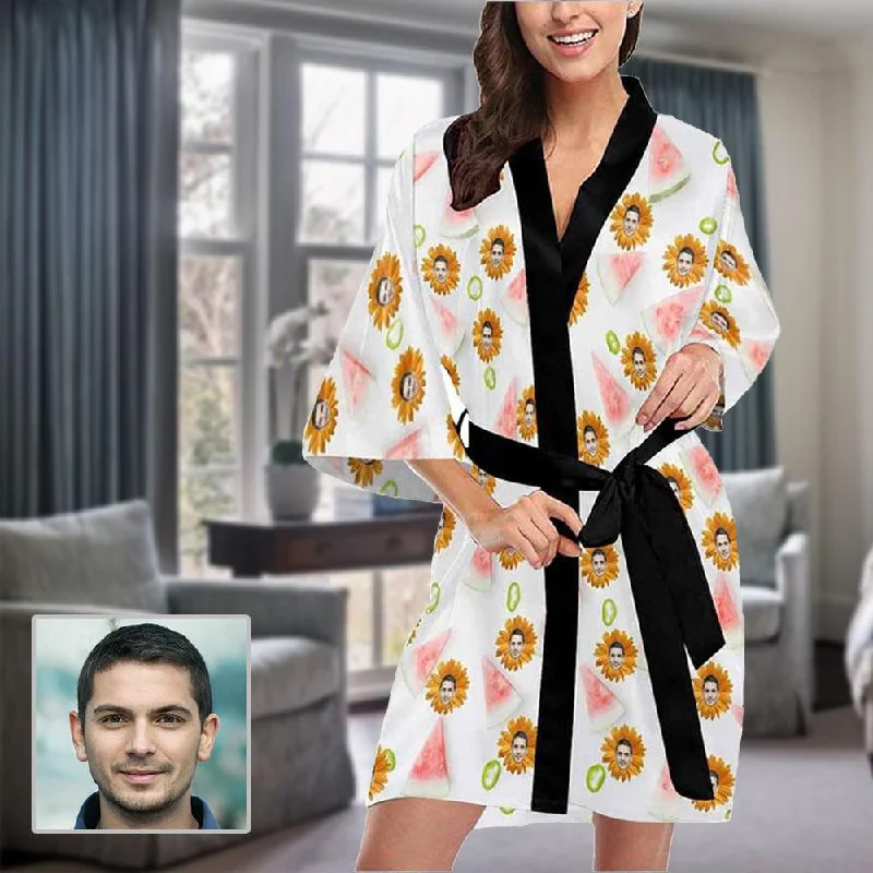 Custom Face Pajama Robe Yellow Daisy Women's Personalized Nightgown