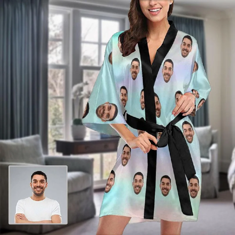 Custom Face Pajama Robe Tie-dye Ice Cream Color Personalized Pajamas with Pictures for Women