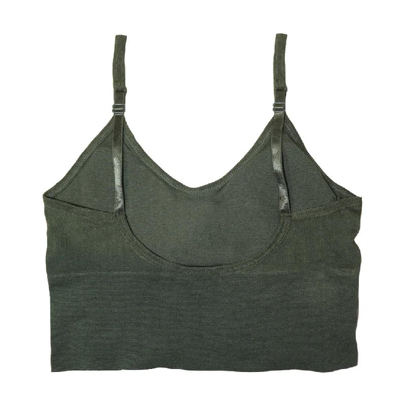 Deevaz Medium Impact Padded non-wired Sports Bra in Olive Green Colour with Adjustable strap detailing.