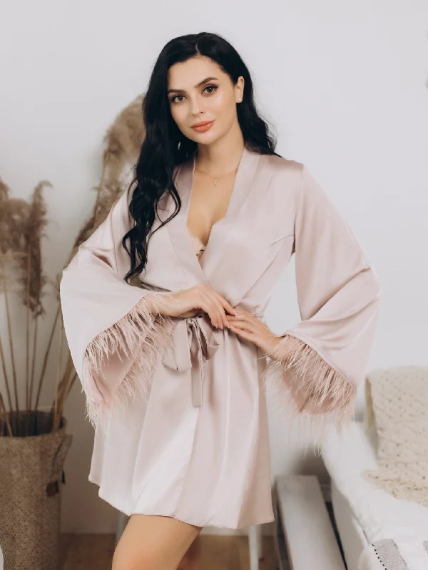 Feather robe bridal Bridesmaid robe Cappuccino