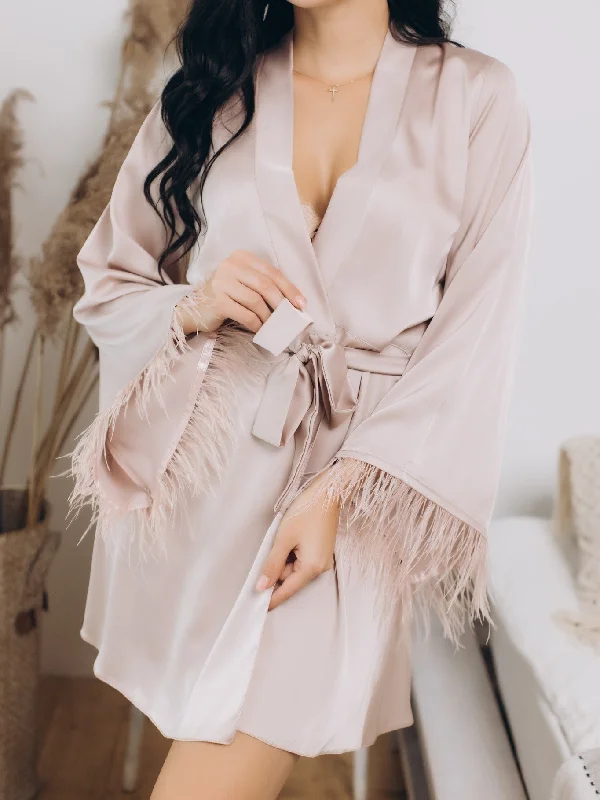 Feather robe bridal Bridesmaid robe Cappuccino