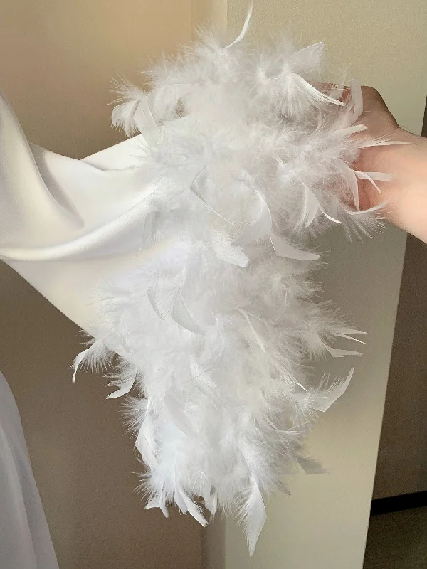 Feather robe long for bride White