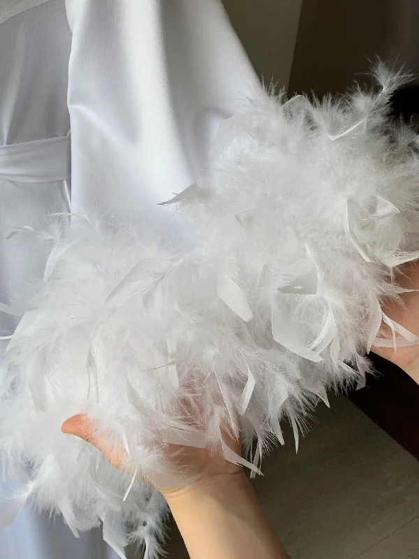 Feather robe long for bride White