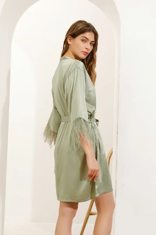 Felicity Sage Green Feathered Robe