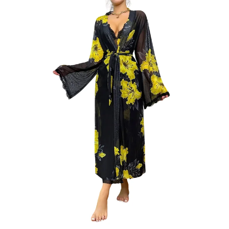 Floral Print Long Nightdress & Robe Set