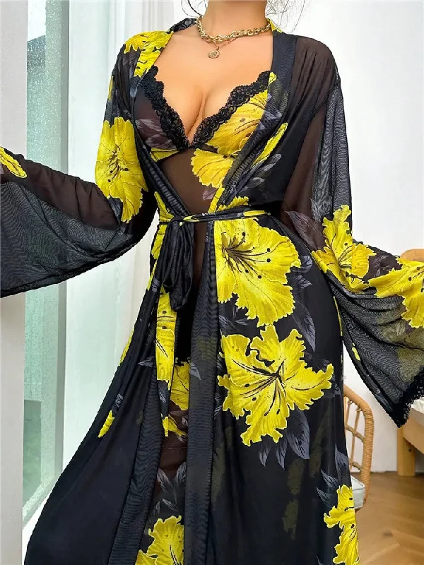 Floral Print Long Nightdress & Robe Set