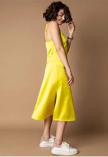 French Daina Silk Satin bright Yellow Slip dress