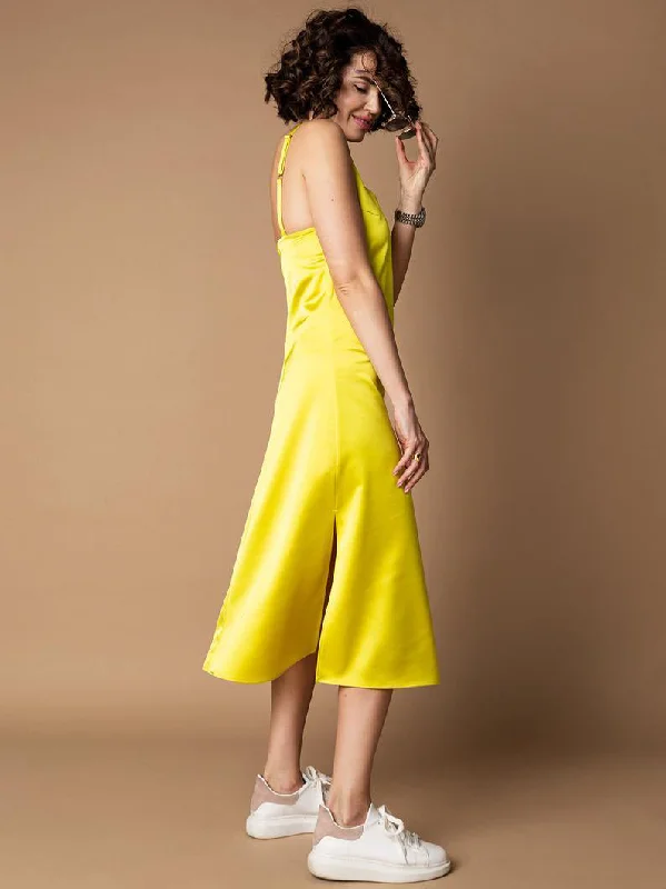 French Daina Silk Satin bright Yellow Slip dress