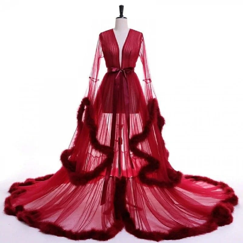 ""Dream Come True"" (100+ Colors) Long Sheer Tulle Marabou Feather Grand Luxury Robe