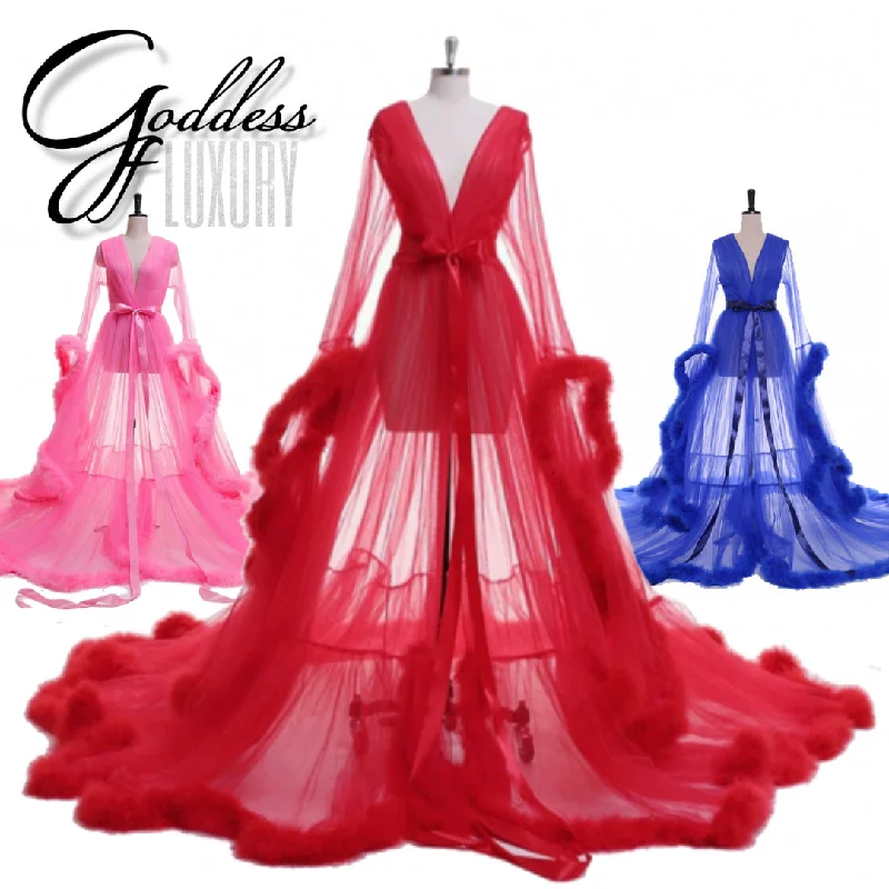 ""Dream Come True"" (100+ Colors) Long Sheer Tulle Marabou Feather Grand Luxury Robe