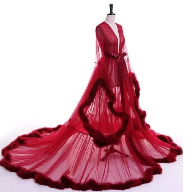 ""Dream Come True"" (100+ Colors) Long Sheer Tulle Marabou Feather Grand Luxury Robe