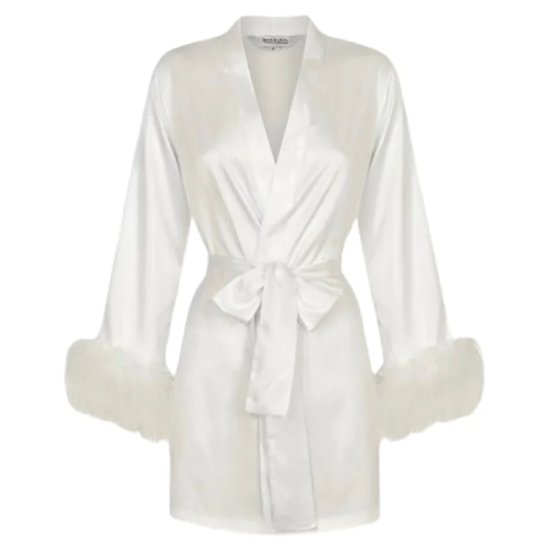 Ivory Feather Viscose Short Robe