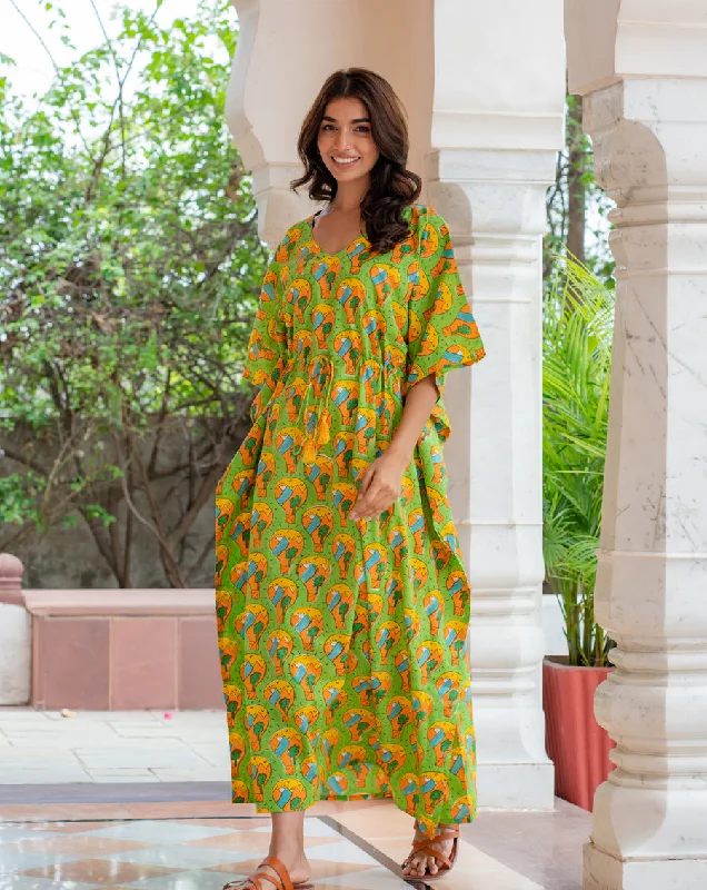 Paradise Hand Block Printed Cotton Kaftan - Full Length