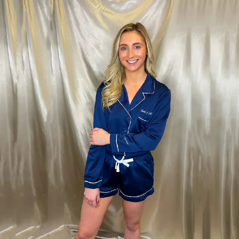 Personalised Satin Luxe Navy Long/Short Pyjama Set