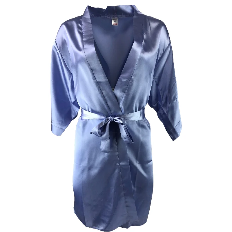 Plain Light Purple Sexy Satin Bathrobe Wrap Kimono Dressing Gown Robe