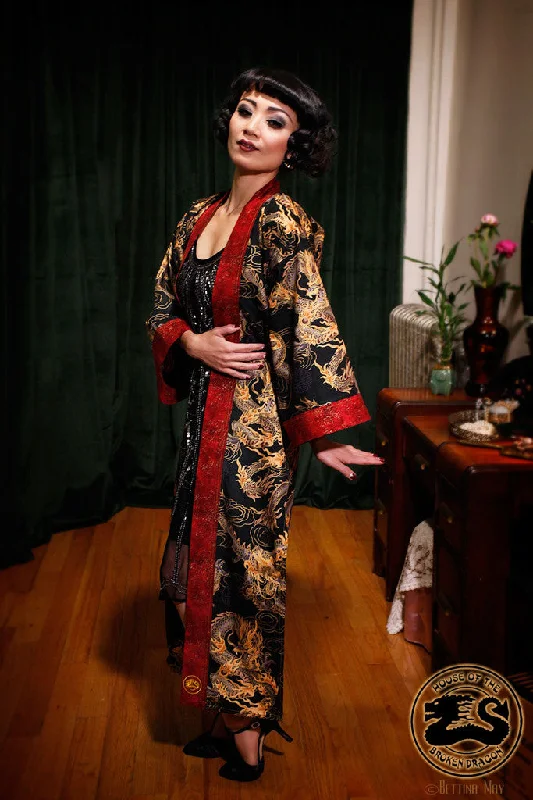 ""Black Dragon"" Long Kimono Coat