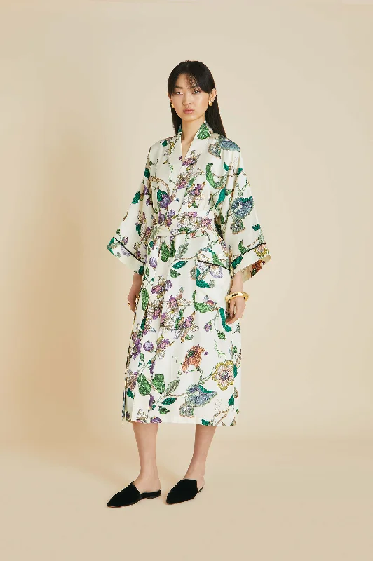 Sabine Aura Ivory Floral Robe in Silk Twill