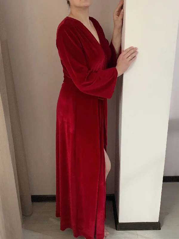 Red velvet robe red Handmade