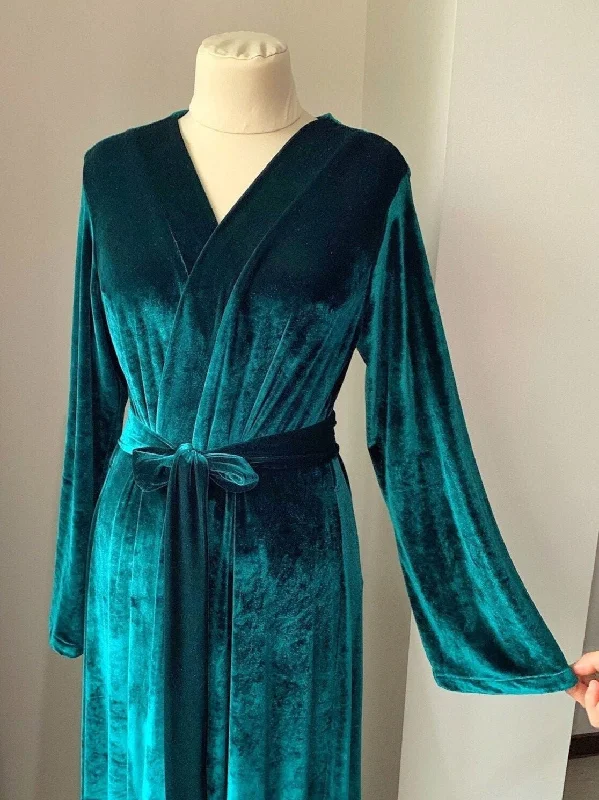 Green velvet robe long women Handmade