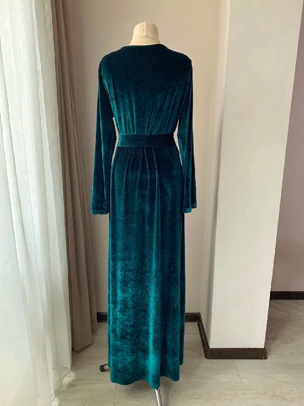 Green velvet robe long women Handmade