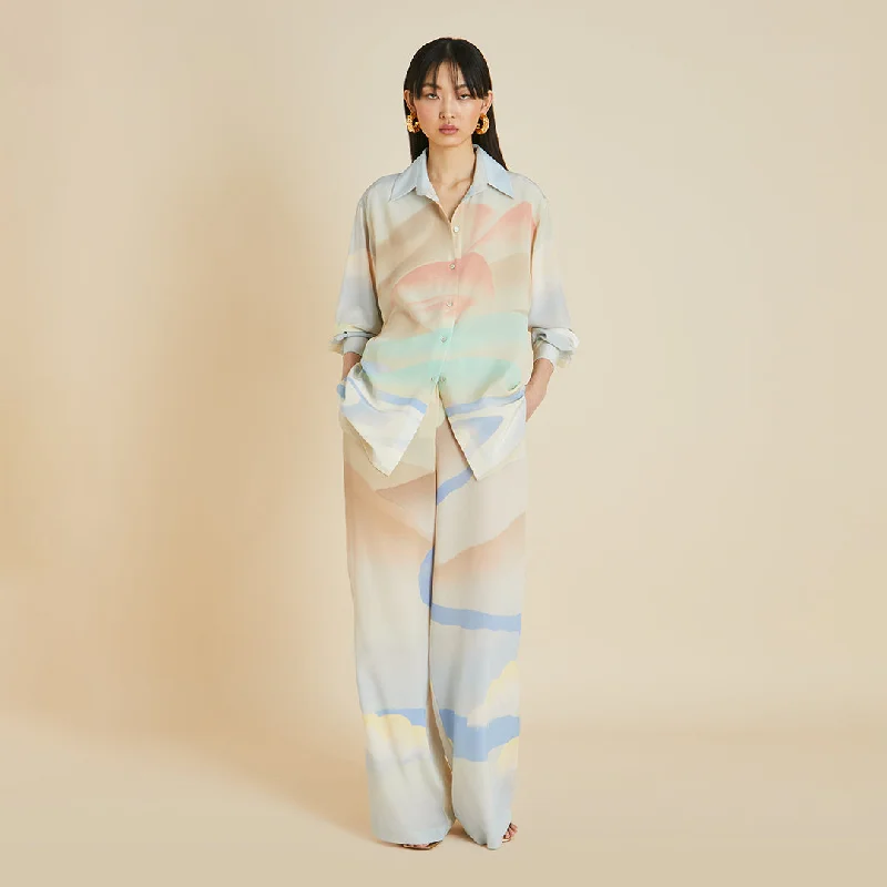 Wolfe Ecliptic Blue Landscape Pajamas in Silk Crêpe de Chine