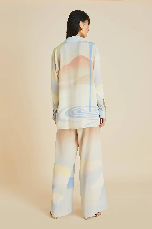 Wolfe Ecliptic Blue Landscape Pajamas in Silk Crêpe de Chine