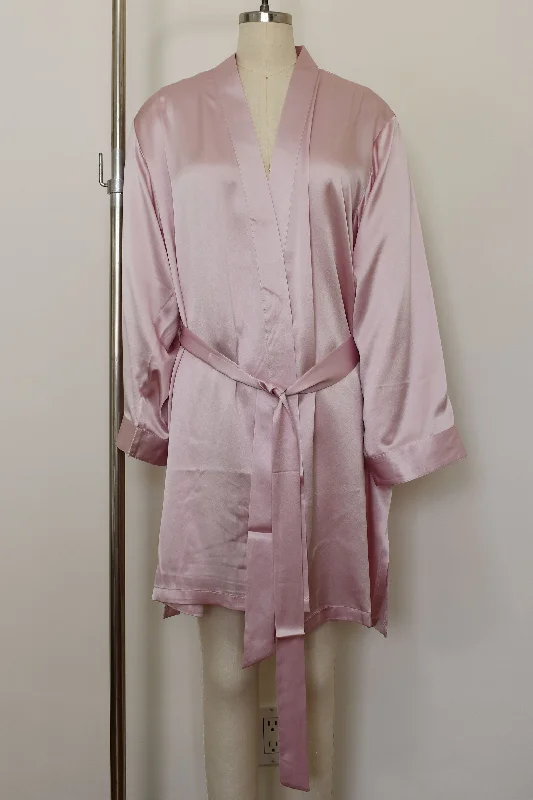 Women's Silk Sleepwear 100% Silk Robe, LH003, Pink, M